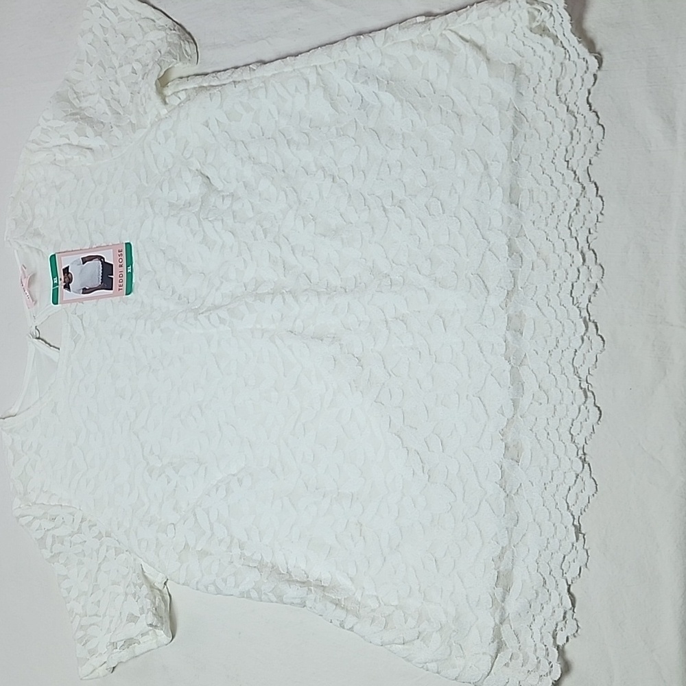 NWT Teddi Rose XL White Lace Textured Women's Top Thread Collective Brand New